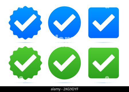 Vector set of blue and green checkmark icons. Stock Vector