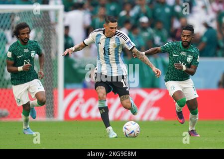 LUSAIL, QATAR - NOVEMBER 22: Player of Argentina Ángel Di María controls the ball during the 2022 FIFA World Cup Qatar group C between Argentina and Saudi Arabia at Lusail Stadium on November 22, 2022 in Lusail, Qatar. (Photo by Florencia Tan Jun/PxImages) Stock Photo