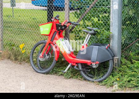 Copenhagen, Denmark - July 26, 2022: Parked lime bike. Stock Photo