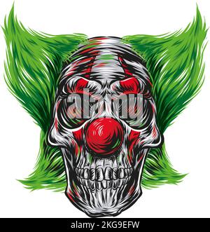 skull Clown hand drawn. vector illustration. isolated on white background Stock Vector