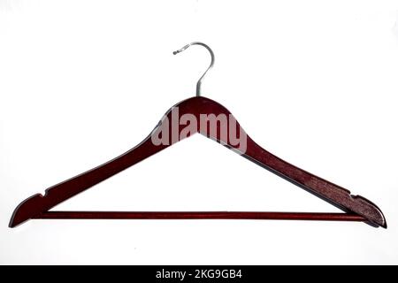 Wooden coat hanger isolated on white background Stock Photo