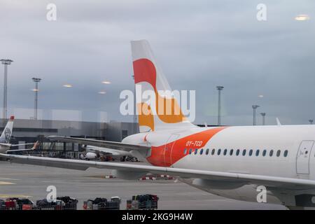 Copenhagen, Denmark - July 27, 2022: Painted tail of Sunclass Airlines plane. Stock Photo