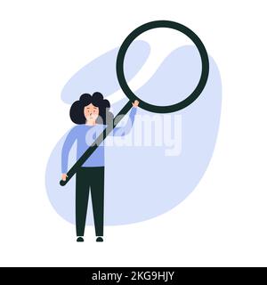 A woman is making observations with a magnifying glass Stock Vector