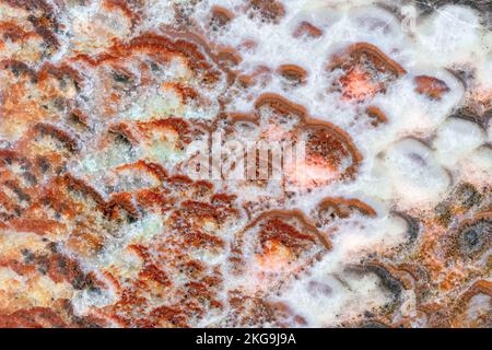 Quartz stone with brown, orange and white patterns. Background and texture of natural quartzite. Stock Photo