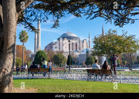 Hagia Sophia.Holy Grand Mosque, and formerly the Church of Hagia Sophia, one of the most touristic visited places Stock Photo