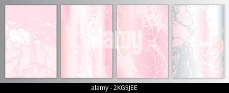 Pink Marble Background Set. Elegant Silver Texture Collection Stock Vector