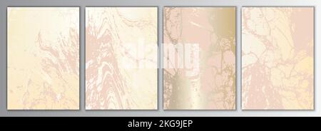 Gold and Rose Gold Marble Background Set. Elegant Texture Collection Stock Vector