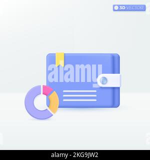 Wallet and pie chart icon symbols. purse, pouch, investment, finance, money cashback concept. 3D vector isolated illustration design. Cartoon pastel M Stock Vector