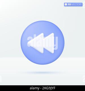 Fast Rewind icon symbols. music button, play video or audio, streaming, multimedia concept. 3D vector isolated illustration design. Cartoon pastel Min Stock Vector