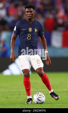 Al Wukair, Qatar, 22nd November 2022.  Aurelien Tchouameni of France in action during the FIFA World Cup 2022 match at Al Janoub Stadium, Al Wukair. Picture credit should read: David Klein / Sportimage Stock Photo