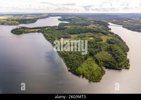 Aerial view, cemetery forest area at Möhnesee, Delecke, Möhnesee, Sauerland, North Rhine-Westphalia, Germany, DE, Europe, Aerial photography, Möhnesee Stock Photo