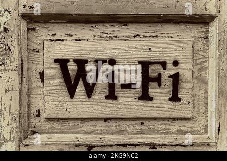 Wooden sign Wi-Fi Stock Photo