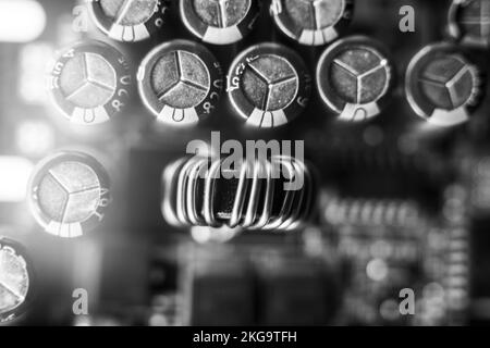 background of various electronic components on printed circuit board Stock Photo