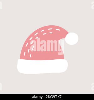 Santa Claus hat - Christmas cute doodle hand drawn icon for postcard. Minimalist Scandinavian design icon Stock Vector