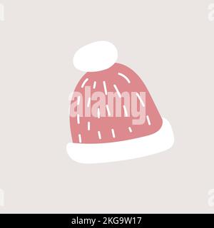 Cute knitted pink hat in hygge style. Scandinavian cozy element for print, textile, postcard or other design project. Vector Stock Vector