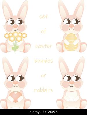 set pink easter bunny, rabbit or hare. isolate Stock Vector