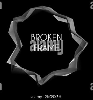 Abstract broken frame by thin grey lines on a black background. Irregular vector graphic pattern Stock Vector