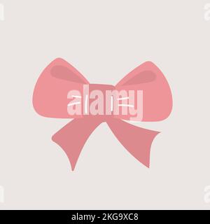 Pink bow. Doodle vector illustration. Simple hand drawn icon on white for design. Minimalist Scandinavian design Stock Vector