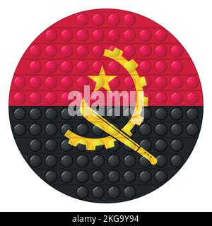 Glass light ball with flag of Angola. Round sphere, template icon. Angolan national symbol. Glossy realistic ball, 3D vector illustration. Trendy Stock Vector