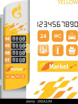 vector stele with electronic board and gasoline prices for gas stations Stock Vector