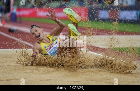 Maryna Bekh-Romanchuk participating in the long jump of the European Athletics Championships in Munich 2022. Stock Photo