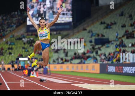 Maryna Bekh-Romanchuk participating in the long jump of the European Athletics Championships in Munich 2022. Stock Photo