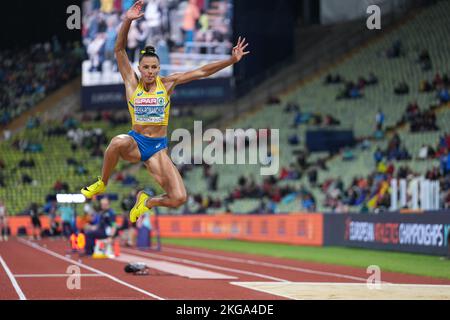 Maryna Bekh-Romanchuk participating in the long jump of the European Athletics Championships in Munich 2022. Stock Photo