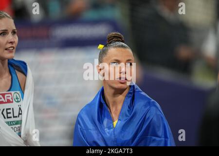 Maryna Bekh-Romanchuk participating in the long jump of the European Athletics Championships in Munich 2022. Stock Photo