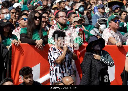 Mexico City, Mexico. 22nd Nov, 2022. November 22, 2022, Mexico City, Mexico: Fans attend FIFA Fan Fest at Monument of Revolution to support Mexican team during the football match against Poland during the FIFA World Cup Qatar 2022. on November 22, 2022 in Mexico City, Mexico. (Photo by Luis Barron/Eyepix Group). Credit: Eyepix Group/Alamy Live News Stock Photo