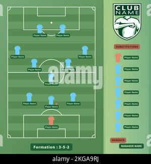 Premium Vector  Soccer lineups football players 3 5 2 formation scheme on  a soccer field illustration