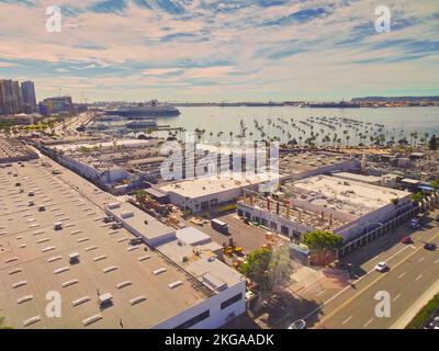 San Diego, CA., USA 11th November, 2022       Aerial view of downtown San Diego looking towards Coronado island, and the US Naval Base to the south of Coronado Bridge. Stock Photo