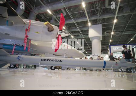 Bayraktar AKINCI SAHA EXPO, Mini Smart MunitionS  MAM-L, MAM–C, Cirit, L-UMTAS, Bozok, MK-81, MK-82, MK-83 (JDAM), Wing Assisted G. BoMB Stock Photo