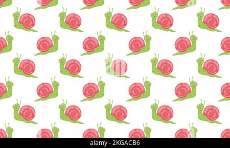 Cute snail character seamless pattern. Design for kids cloth, bedcloth, scrapbooking paper design. Vector cartoon illustration. Stock Vector