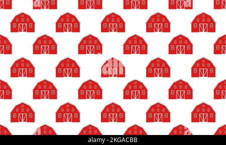 Red wooden barn seamless pattern. Farm warehouse background. Scrapbooking or wrapped paper design, repeating print. Vector cartoon illustration. Stock Vector