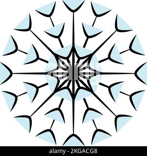 The contour image of an abstract openwork snowflake with spots in trendy blue hues. Line art. Isolate. Suitable for banner, postcard, brochure or greeting. Good for background, web, label. EPS Stock Vector