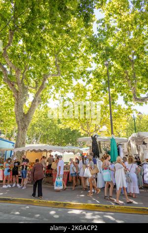 Saint-Tropez open air market in Place des Lices, in Provence, in France, in Europe Stock Photo