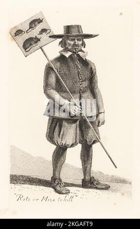 Historical artwork of a 17th century rat-catcher - Stock Image