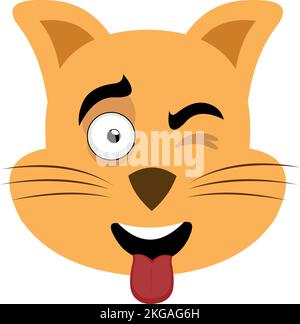 vector illustration of a cartoon cat, with a cheerful expression, winking and with his tongue out Stock Vector