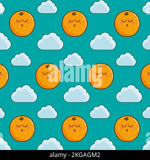 Colorful Cute cartoon seamless pattern with oranges Stock Vector