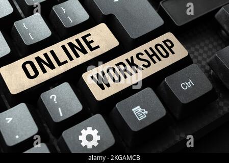 Handwriting text Online Workshop. Internet Concept intensive discussion and activity on a particular subject Stock Photo