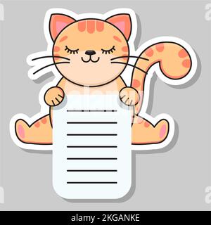 Cute red cat. Vector sticker. Notepad sticker. Vector illustration. Stock Vector