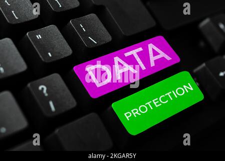Conceptual caption Data Protection. Business showcase legal control over access and use of data stored in computer Stock Photo