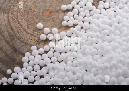 White little polystyrene foam balls as background Stock Photo