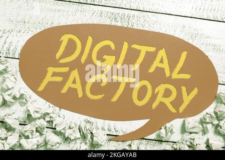 Conceptual caption Digital Factory. Word Written on uses digital technology to operate the manufacturing process Stock Photo
