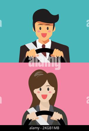 Businessman and woman driving a car. vector illustration Stock Vector