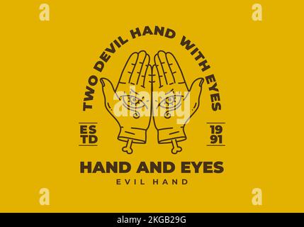 Vintage art illustration design of two hand with eyes Stock Vector