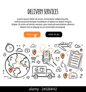 DELIVERY SERVICES Of Goods By Different Modes Of Transport By Smartphone In Hand In Short Time In One Click To Place Of Destination Vector Illustratio Stock Vector