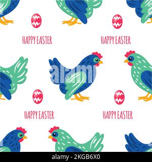 EASTER PAPER Holiday Chicken Bird Ethnic Ornament Spring Cartoon Seamless Pattern Vector Illustration For Print Stock Vector