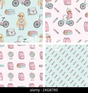 EDUCATION PATTERN SET School Seamless Pattern Vector Illustration Background Set For Print Stock Vector