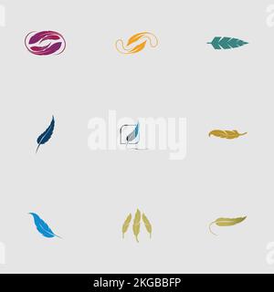 set of logo of feather vector illustration design on gray background Stock Vector